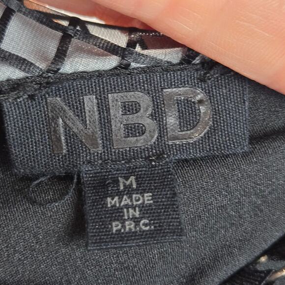 NBD Revolve Mini Dress Gray Windowpane Tiered Lace Strappy Whimsygoth Medium - Picture 5 of 8